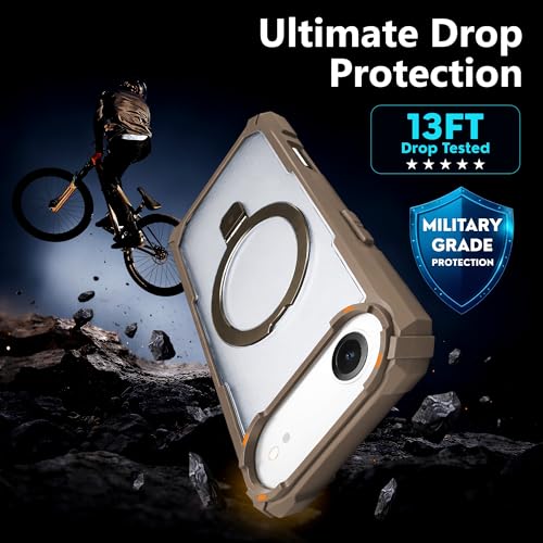 Image of AIBEX Transparent Back Cover Compatible for iPhone 17 Air| Mag-Saf Magnetic Ring Kickstand | Shockproof Dual Layer Military Grade Drop Protection Armor Case| Wireless Charging Support - Brown