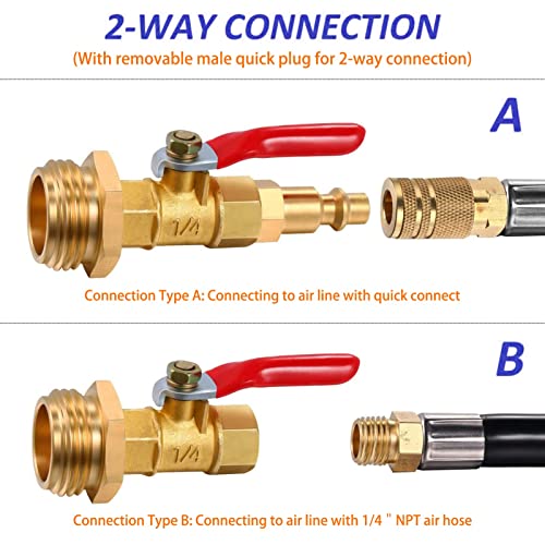 Anptght Winterize Blowout Adapter Rv Water Hose 1/4" Male Adapter Plug 3/4" Female Garden Hose Quick Connect Rv Winterizing Air Nozzle Rv Antifreeze Pump Kit Sprinkler Blowout Fitting Ball Valve #TOP3