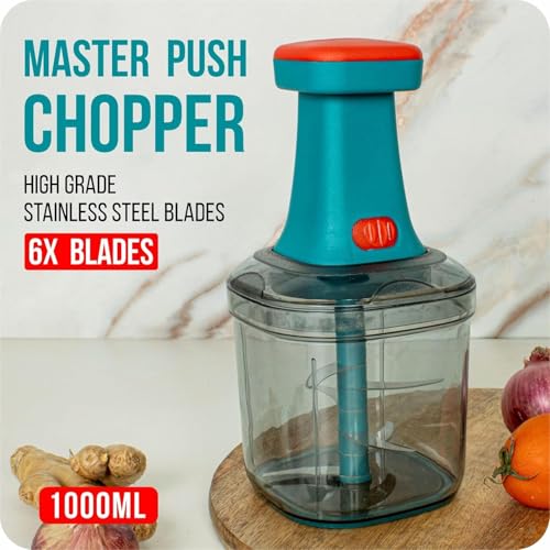 Image of Chopper for Kitchen Use 1100 ML, Push Chopper with 6 Blades, Vegetable Chopper Kitchen Items for Home Cutting Vegetables, Onion, Ginger, Garlic, Salad, Tomato, Potato (Multicolour)
