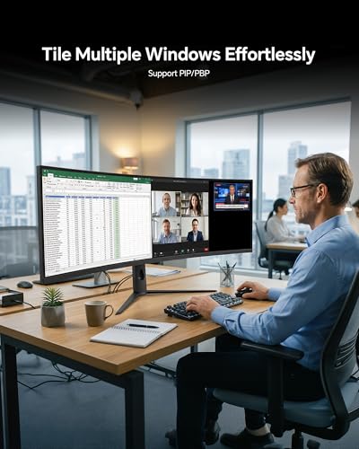 Image of KTC Ultrawide 49 In Curved Gaming Monitor, 5K2K 5120x1440 Computer Monitor DQHD, 180Hz, 32:9, HDR 400, 90W Type-C HDMI DP Port, Bulit-in KVM, Speakers, Adaptive Sync, Tilt Swivel Height Adjust, H49S66