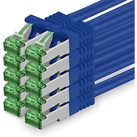 Cat7 Netzwerkkabel 1m - Blau - 10 Stück - Cat 7 Ethernetkabel Lankabel Lan 10Gbits Patchkabel Rj45 für Switch Router Modem Kabel etc Cover