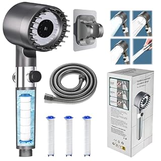 Soffione Doccia Alta Pressione con 4 Filtri – Doccino per Doccia con Tubo 1,5 m, 3+1 Getti Regolabili, Risparmio Idrico, Materiale ABS di Alta Qualità, Installazione Universale