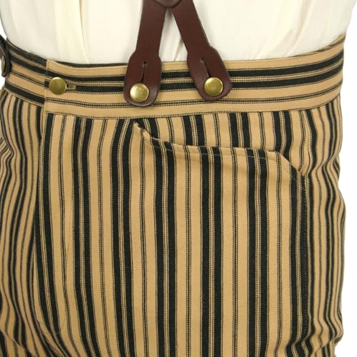 Historical Emporium Men's High Waist Placerville Cotton Striped Trousers, Victorian Western Pants with Suspender Buttons4