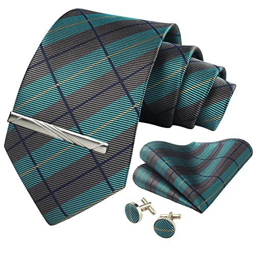 Image of Striped Plaid Polka Dot Mens Tie Formal Necktie Pocket Squares Ties Clips Cufflinks Classic for Men Set