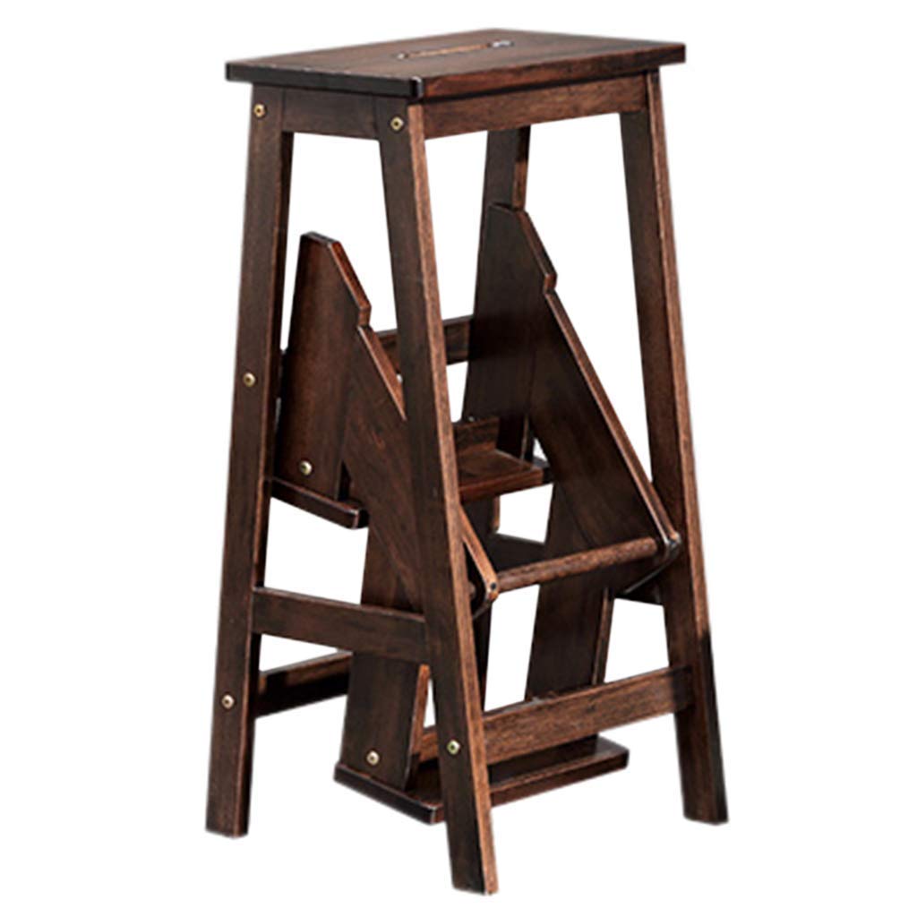 HAPPLiGNLY Home Step Stools,Folding Step Stool, Rubber Wood 3-Step Ladder, Non-Slip Multi-Function Library, Bedroom, Living Room, Easy to Store, Dual-Use Climb Stool, 39×58.5×77Cm