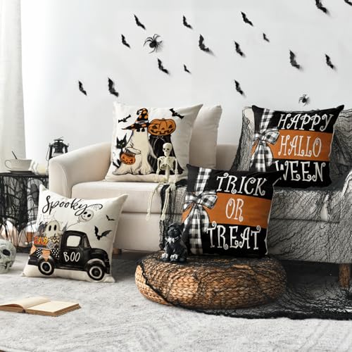 AVOIN Colorlife Halloween Ghost Bat Pillow Covers – Spooky Decor Set - Image 2