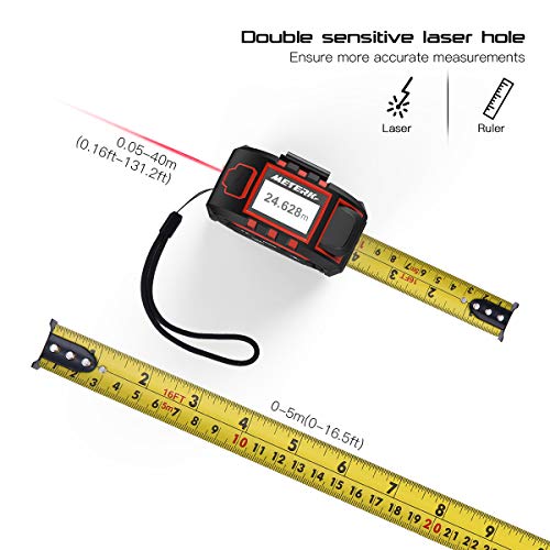 Meterk Laser Tape Measure 2 in 1, Laser Measure 131.2Ft/40M, Measuring Tape 16.5Ft/5M, Multifunctional Laser Distance Meter with Type-C Charging and LCD Digital Display for Measuring Area/Volume - Thumbnail 7