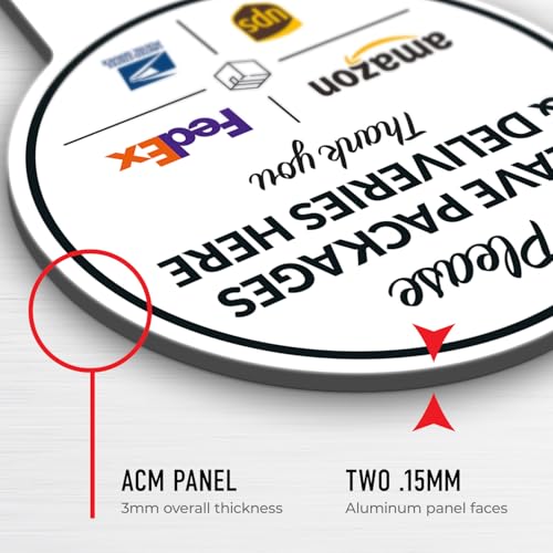 Image of Package Delivery Sign, Delivery Instructions Package and Deliveries Here Sign, 7x13 Inches Round Shape, Aluminum Composite Made in USA by Sigo Signs
