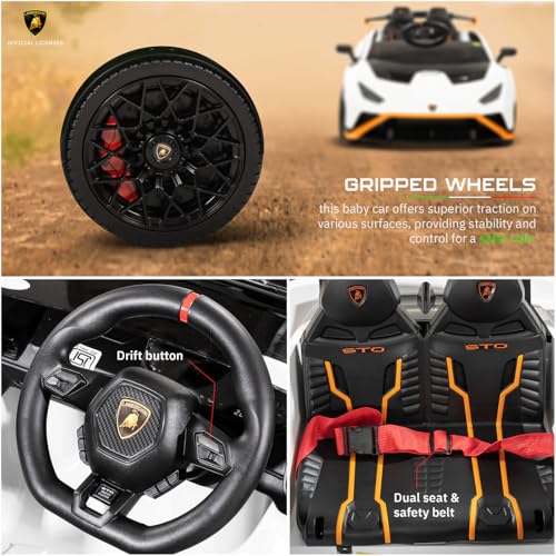 Image of Kawaii Kids Licensed Kids Rideon Car | Toyota Legender | Lamborghini | Manual Plus Remote Control | Lights and USB Music Player | Kids Age - 1-5 (Lamborghini, White)