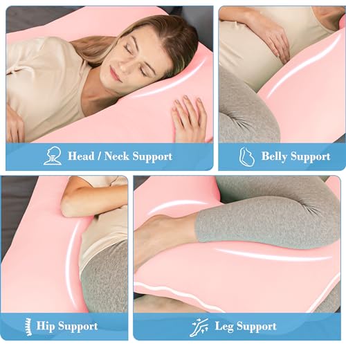 Image of Cute Castle Cooling Cover Pregnancy Pillows, Soft U-Shape Maternity Pillow with Removable Cover - Full Body Pillows for Adults Sleeping - Pregnancy Must Haves - Jumbo 57 Inch - Pink