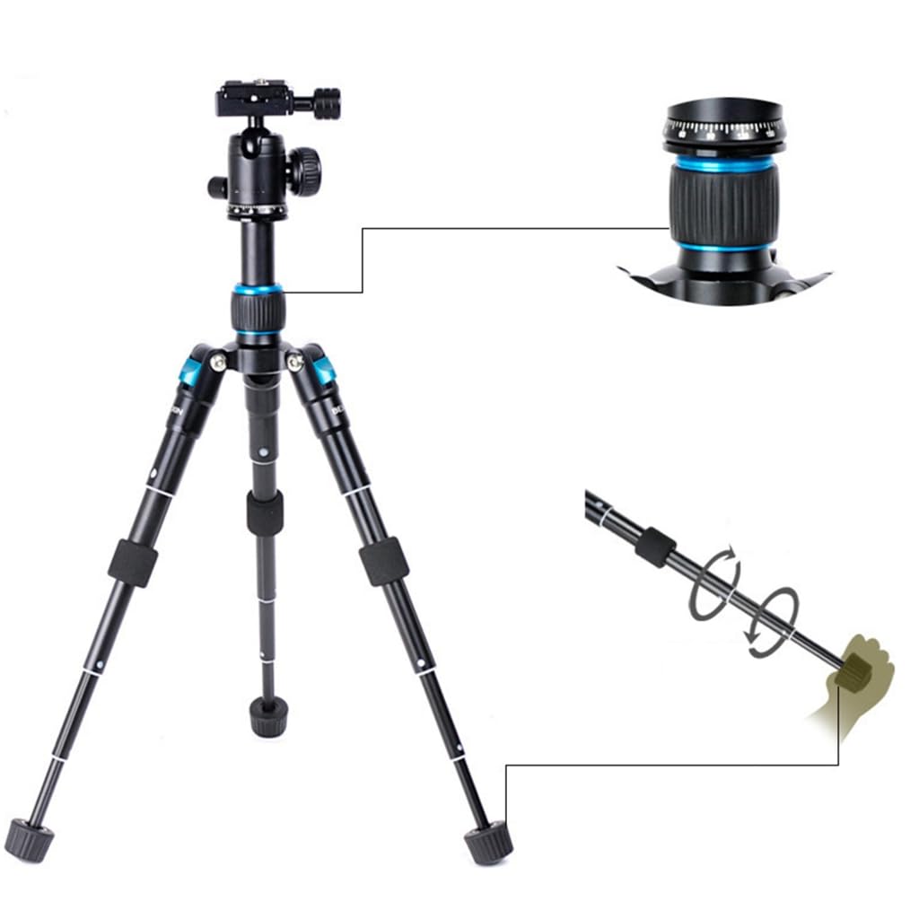 Treppiede compatto da tavolo in alluminio con testa a sfera a 360°, supporta fino a 5 kg per fotocamere reflex digitali e videoregistratori