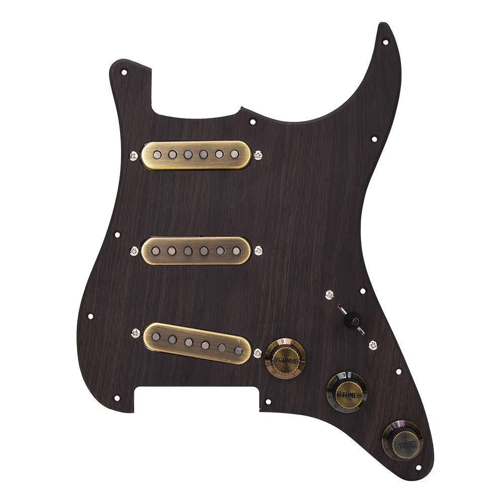 RiToEasysports Zestaw Przetworników Pickguard SSS Loaded w Stylu Vintage z płytą tylną, Lekkie Części Zamienne do Gitary dla Zespołów Muzycznych, Stop Aluminium + Drewno dla Miłośników Gitary