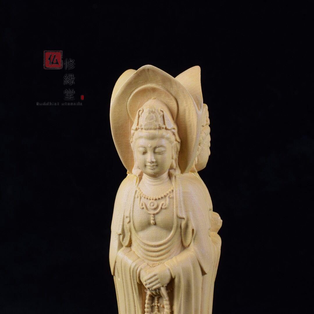 Amazon｜修縁堂大迫力 木彫仏像 三面観音菩薩立像 観世音菩薩 彫刻 