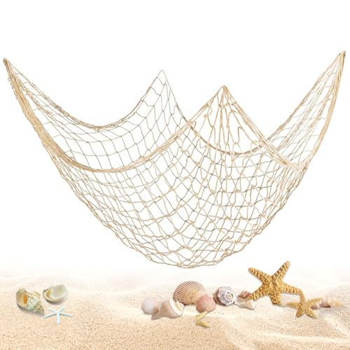 Fischernetz Wanddekoration Deko,200×100cm Fischernetz Deko mit Muscheln,Fischernetz im Mediterranen Stil,Nautisches Fischernetz Dekoration,für Party Home Wohnzimmer Schlafzimmer Mediterranen Dekor