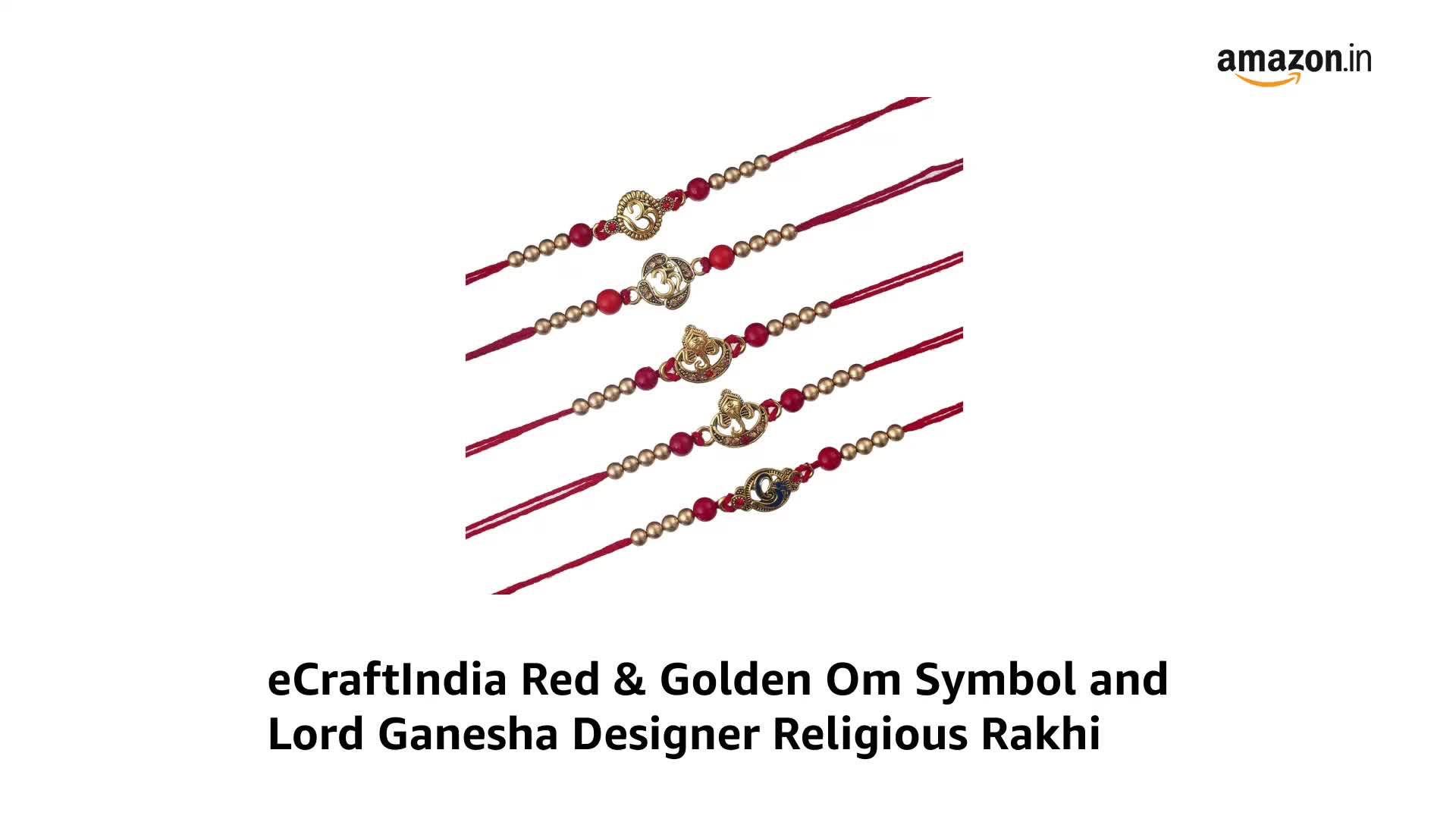 Buy eCraftIndia Set of 5 Red & Golden Om Symbol and Lord Ganesha