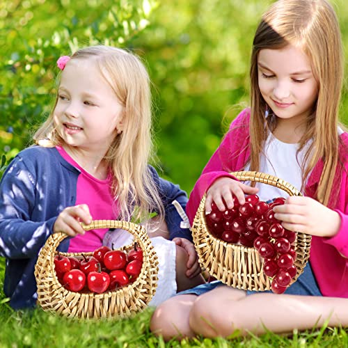 Image of Taiyin 1 Pack Rattan Flower Girl Basket Half Moon Straw Wicker Basket with Handle 6.7 inch x 6.5 inch x 4.3 inch Ideal for Wedding Flower Girl, Picnic, Garden Storage and Home Decoration (Nature)
