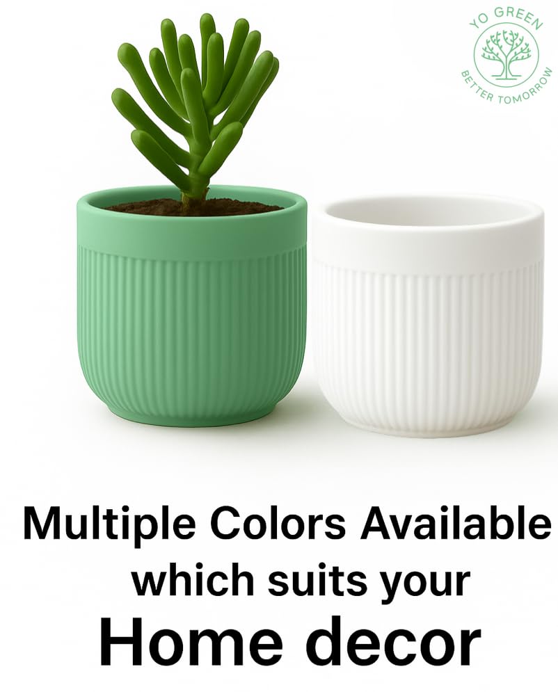 Image of Yo Green Ceramic Planters - Succulent & Indoor Plant Pot, Decorative Cartoon Doll Planter for Home Office Desk, Small Flower Pot for Succulents, Cactus, Herbs