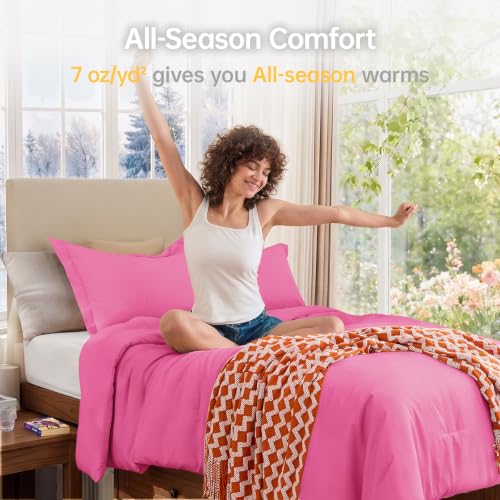 Image of MUXHOMO Twin /Twin XL Comforter Set, All Season Ultra Soft Down Alternative Bedding - 3 Piece Lightweight Bed Set Includes 1 Comforter (68 inchx88 inch) and 1 Pillow Shams (20 inchx26 inch), Hot Pink