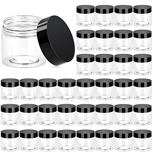 Image of 36 Pack 2 OZ Plastic Jars Round Clear Cosmetic Container Jars with Lids, Eternal Moment Plastic Slime Jars for Lotion, Cream, Ointments, Makeup, Eye shadow, Rhinestone, Samples, Pot , Travel Storage