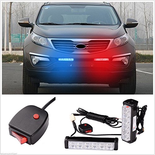 Kit de 2 luces estroboscópicas de emergencia para calandra delantera de LILAUTO, colores azul y rojo, 2 unidades