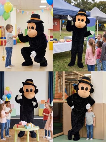 Image of BookMyCostume Monkey Don Cartoon Mascot Costume For Theme Birthday Party & Events | Adults | Full Size Adults,Black,Fleece