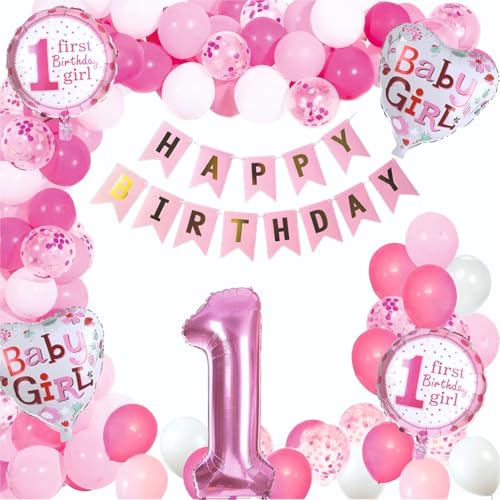Image of Baby Girl 1st Happy Birthday Foil Balloon Set - 86 Pcs Party Decorations and Celebrations | Happy Birthday Decoration kit | Perfect for Creating a Memorable and Beautiful Party Atmosphere