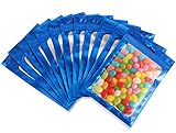 Bezall 100Pcs Mini Resealable Mylar Bags with Front Window, Smell Proof Food Storage Bags Foil Pouch For Packaging Candy Sample Jewelry Lip Gloss (Blue, 3x4.7 Inch)