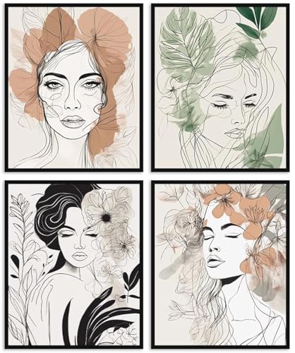 Nilem Design Minimalist Woman Line Art Prints – Set of 4 (8x10) U...