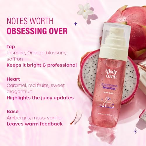 Image of Plum BodyLovin' Boardroom In Bora Bora Body Mist | Juicy Dragonfruit Meets Sweet Jasmine | Long-Lasting | Sweet Tropical Fragrance | With Notes Of Dragonfruit, Jasmine & Caramel | 100 ml