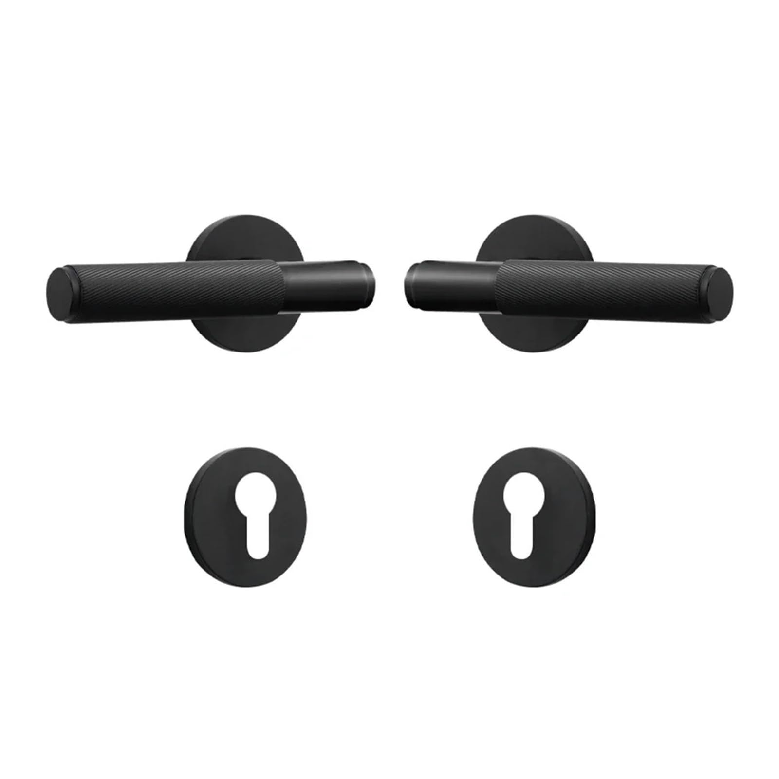 OPTEPYOE Brass Knurled Door Lock Handle Set Black Indoor Double Wooden Lever(Black-Dummy)