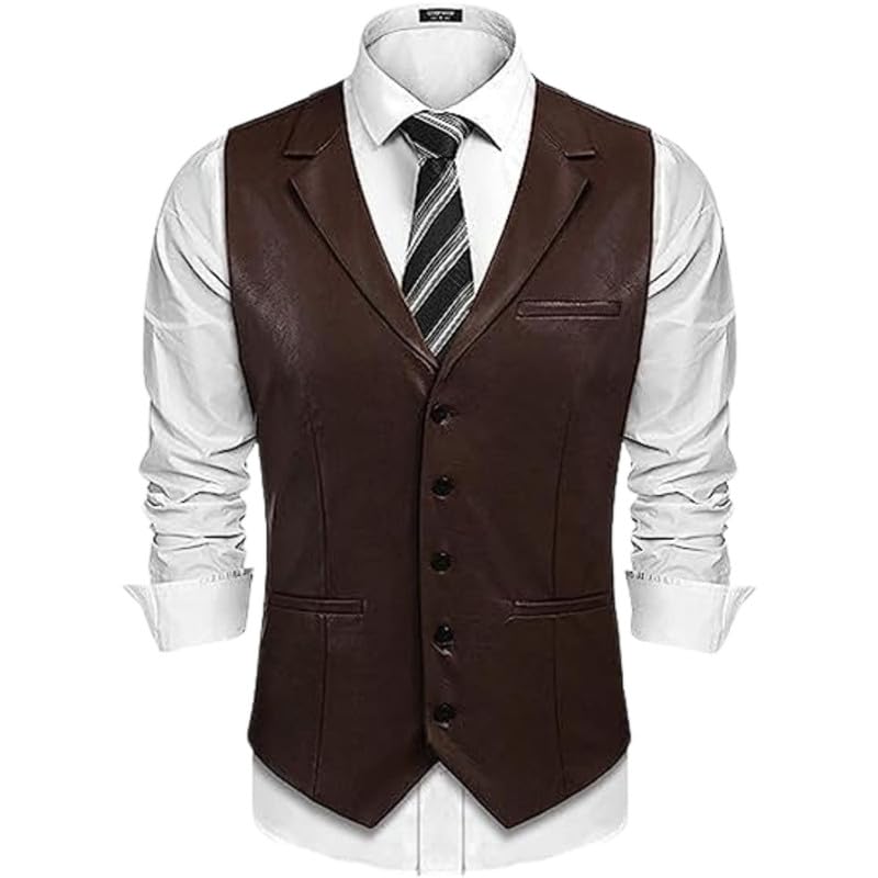 Men's Western Leather Suit Vest Slim Fit Waistcoat V Neck Casual Vest Jacket-picture-12