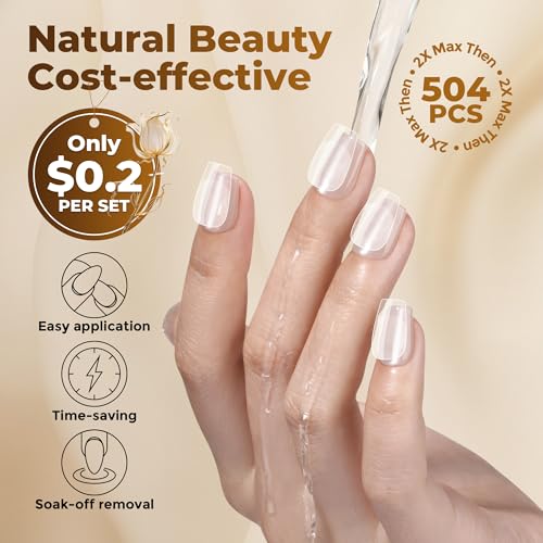 Image of UNA GELLA Extra Short Coffin Nails Tips: 504pcs Pre-etched XS Short Nails, 12 Sizes Clear Coffin Press on Nails Full Cover Gel Tips Acrylic False Fake Nails Extension DIY Salon