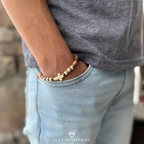 Wood Beaded Cross Bracelet for Men: Confirmation Gifts for Teens First Communion Religious Cross Statement2