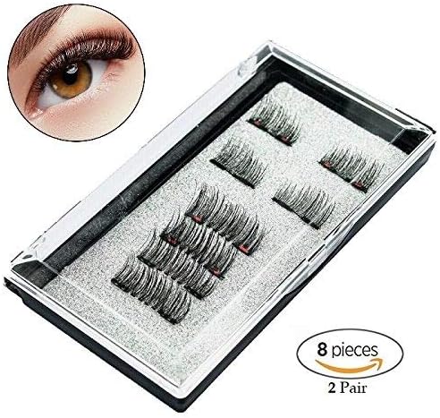 Vaveyla Magnetic Eyelashes Premium Quality Dual Magnet Eyelashes - Ultra Thin No Glue For Natural Look 3D Fiber Reusable Lashes Extension [1 Pair Half- 1 Pair Full Eyelashes] (2 Pairs 8 Pcs) Black
