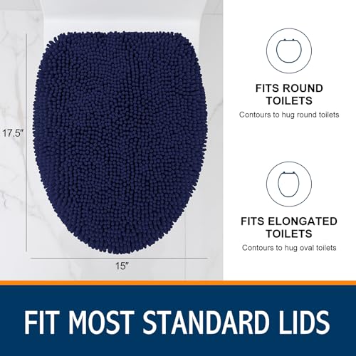 Image of Smiry Soft Chenille Bathroom Toilet Lid Cover, Machine Washable Covers, 17.5x15, Fits Most Round, Elongated and Oblong Lids, Accessories Decor, Navy Blue