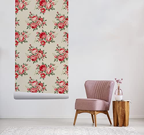 Papier peint intissé pour cacher imperfections meuble Roses Rouge