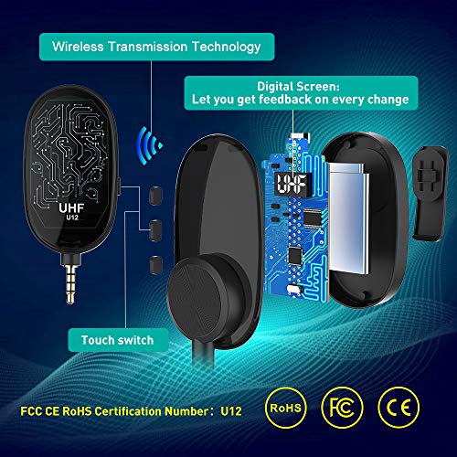 UHF Wireless Lavalier Lapel Microphone,Upgraded Digital Screen Adjustable Wireless Mic System,Compatible with iPhone,Phone,PC,Laptop,Camera,ipad,Use to Live,Video Recording,TikTok,YouTube,Teaching