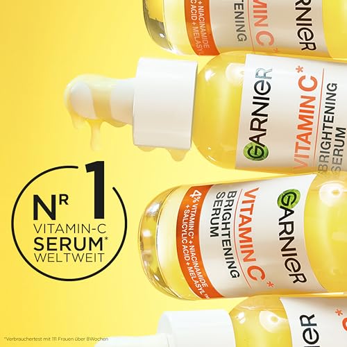 Garnier Vitamin C Aufhellendes Serum gegen Pigmentflecken, Gesichtsserum mit 4 Prozent Vitamin C, Niacinamid, Salicylsäure und Melasyl, für einen strahlenden Teint, für alle Hauttypen, 1 x 30 ml