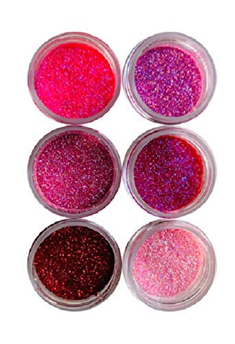 OH! SWEET ART - Valentines Mini Set, Disco Cake™ SET (6 colors) Hot pink/Glamorous pink/Pink hologram/Raspberry/Christmas red/Pink rose, (5 g each bottle), cake,cupcakes, decorating, cake pops