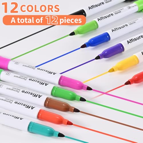 Image of Permanent Markers Assorted Colors Set, 12 Colored Markers 12 Pack, Fine Point,Works on Wood, Plastic, Metal, and More, for Adults, Artist, Teacher, Kids
