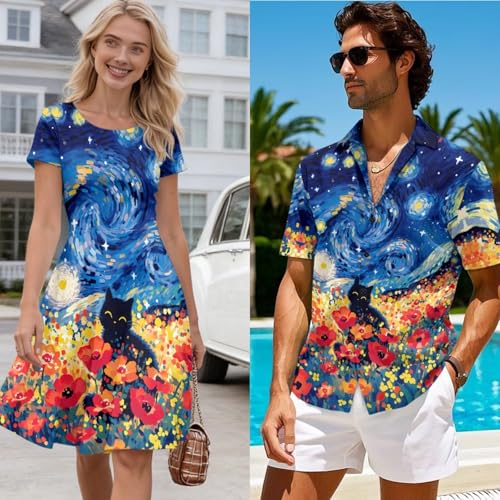 Image of AFPANQZ Couple Matching Outfit Casual Men's Button Down Shirt or Short Sleeve Summer Sundresses Dresses for Women 2026