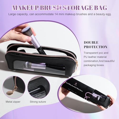 Image of BS-MALL 14 Pcs Makeup Brushes Set with 1 Pcs Makeup Sponge - Essential Foundation Powder Concealers, Eye Shadows, Blush Makeup Brushes with Travel Makeup Case (Purple)