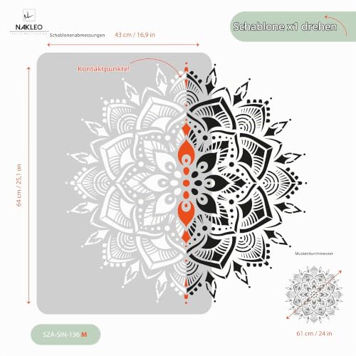 NAKLEO Große Schablone, Durchmesser 61 cm, Blumen-Mandala, wiederverwendbare Kunststoffschablone, Kunsthandwerk DIY… – Ansicht 5