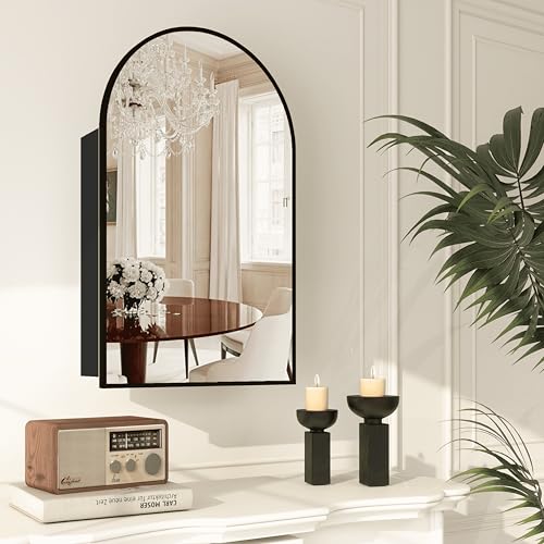 FUNFOLLOW Bathroom Medicine Cabinet with Mirror, Arched Medicine Cabinet Wall Mounted, Modern Vanity...