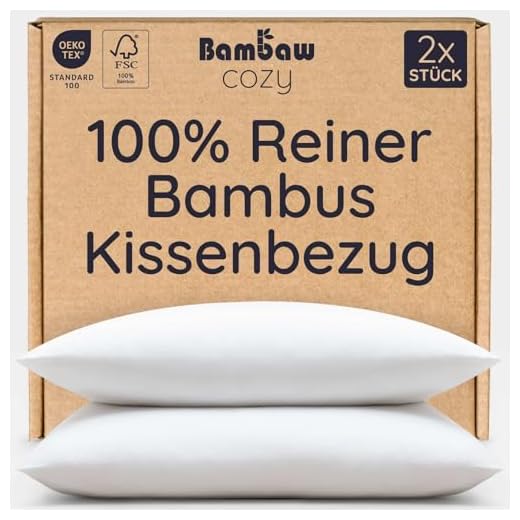 Kissenbezug Weiß 2er Set | Kissenbezug 40x80 cm | Bambus Kissenbezug | Kühlendes Kopfkissen | Weiche Bettwäsche | Allergiker Kissenbezug | Anti Milben Bezug Kissen | Sommer Winter Bettwäsche | Bambaw