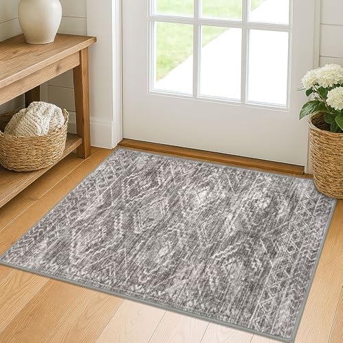 KILOCOCO Boho Entryway Rug 2x3 Printed Small Area Rugs Indoor Door Mat Machine Washable Kitchen Rugs Super Soft Non Slip Throw Rug for Bedroom Entrance Geometric Laundry Room, Taupe