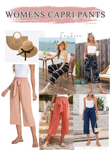 ALIGADUO Womens Capri Pants Casual Wide Leg Loose High Waist Lounge Pants with Pockets4