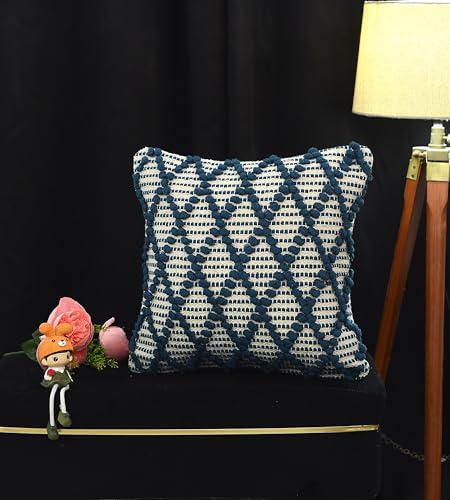 Image of TIB Premium Boho Decorative Throw Cushion Covers, 16 x 16 cm, Set of 2, Cotton. (Blue Cross)-230 TC