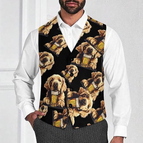 Retriever Dog Beer Men's Suit Vest Waistcoat Vests Formal Dress with 2 Pockets for Business Casual Tuxedo2