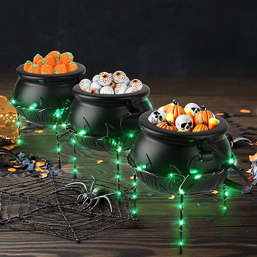 Hooqict Halloween Decor Witches Cauldron Halloween Candy Bowl Serving Dishes Set Of 3 Black Plastic Cauldron With Iron Rack Halloween Cauldron Candy Bucket Punch Bowls For Indoor Outdoor Party Decorations thumb #2